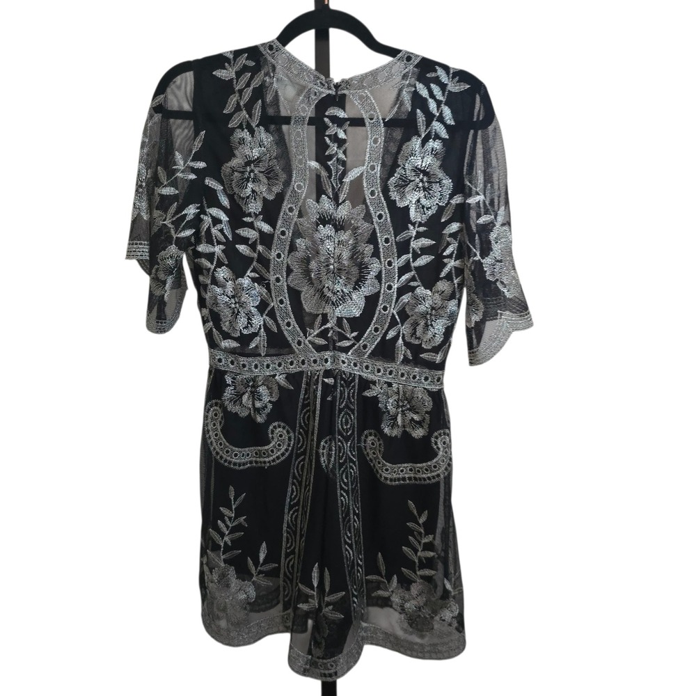 Honey Punch by List Plunge Black Silver Lace Romper M Whimsygoth Vampire Fairy - Picture 6 of 15